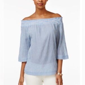 a.n.a Women’s Blue Chambray Denim Off Shoulder Blouse Top